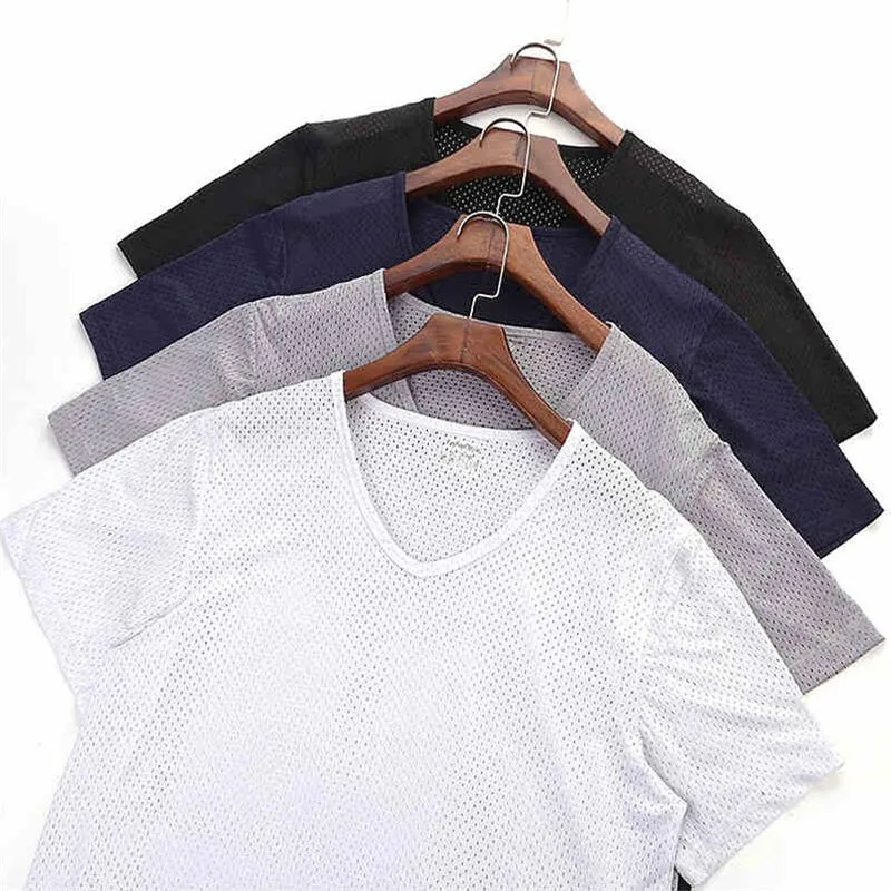 

Breathable mesh short-sleeved T-shirt men's ice silk hollow mesh fast-drying exercise cool men half-sleeved thin section