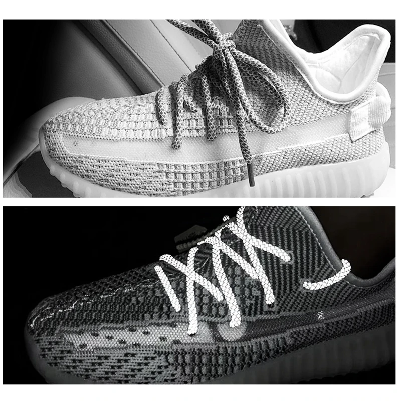 1 Pair 3M Reflective Shoelaces Round Shoe Laces Casual Coconut 350 2V Sneakers Black White Shoelace 100/120/140/160CM 19 colors