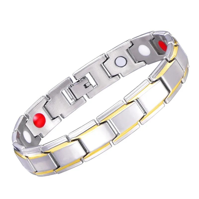 silvergold Черные мужские браслеты, энергетический баланс, медные звенья цепи, германий, магнитные браслеты для мужчин, медицинские ювелирные изделия - Окраска металла: silvergold