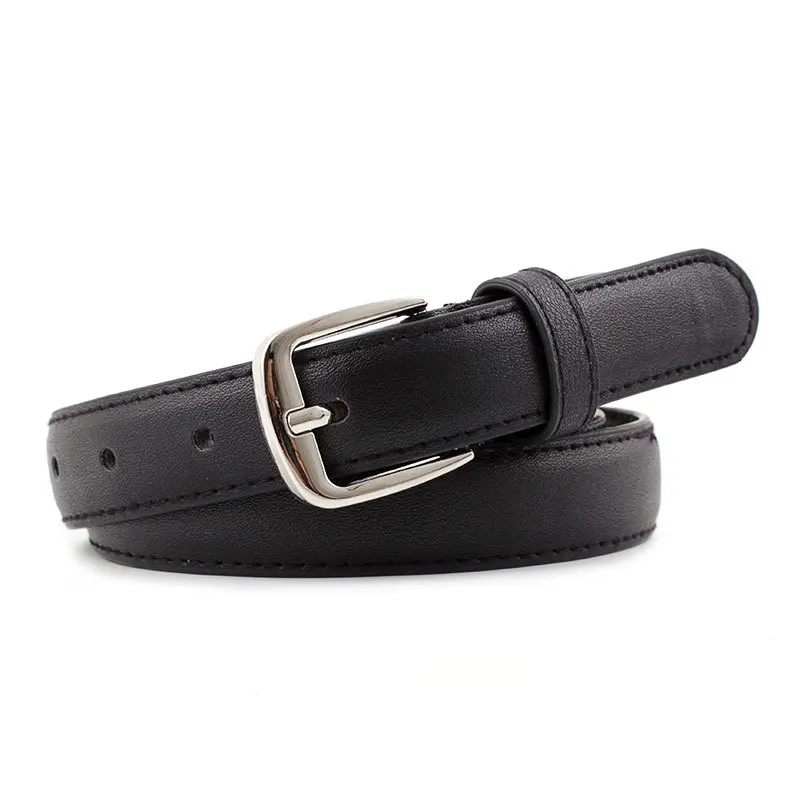 

2.3cm/2.8cm Thin Luxury Black Belt Women Leather Belt Fashion Square Round Buckle Belt Gold Silver Buckle Women Belt Jeans Strap