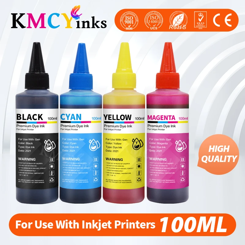 

KMCYinks 100ML Universal Refill Ink Kit Kits For Canon For HP For Lexmark For Epson For Brother ALL Refillable Inkjet Printer