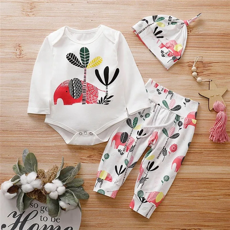 Комплект из 3 предметов Одежда для новорожденных девочек Осенний комбинезон с