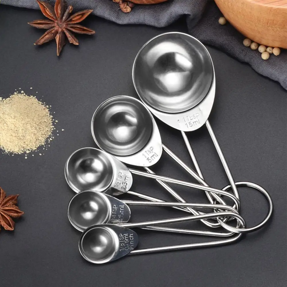 

Thickness 5Pcs/Set Modern Stainless Steel Convenient Measuring Cups Set Safe Measuring Spoon Long Handle for Kitchen