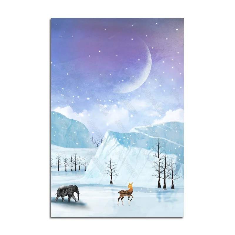 

Nordic Real Snow Elk Pattern Canvas Material Simple Living Room Decoration Wall Furniture Art Style Triple Hanging Painting