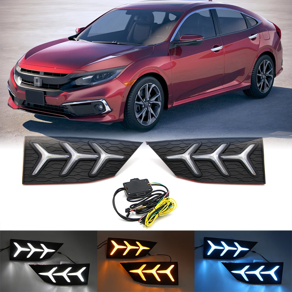 3 цвета светодиодный дневные ходовые огни для Honda Civic 2019 + светильник монитор