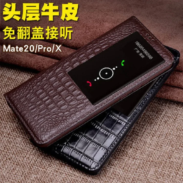 

luxury Genuine Cow Leather Magnetic window Flip Cover Mobile Phone Book Case For Huawei Mate 20 PRO 20X Phone Case Funda
