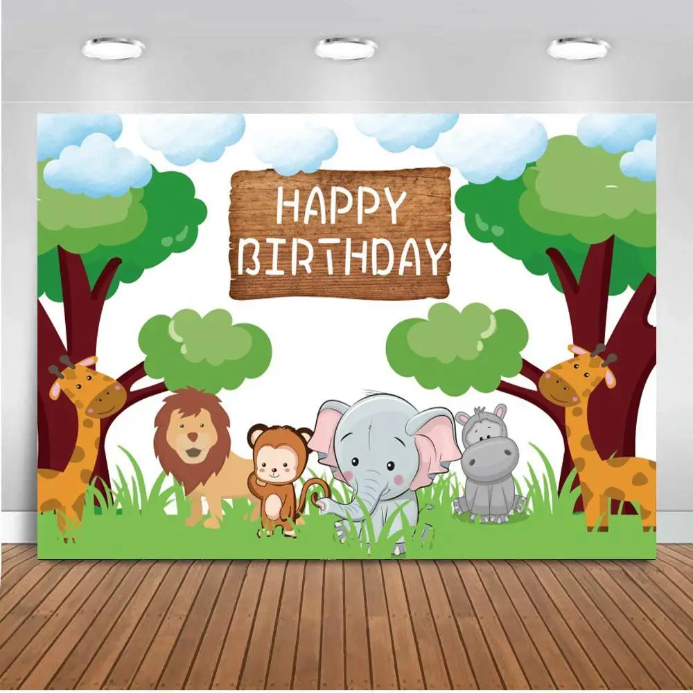 

White Cloud Forest Animals Cartoon Theme Backgrounds Table Decor Kids Happy Birthday Newborn Baby Shower Photography Backdrops