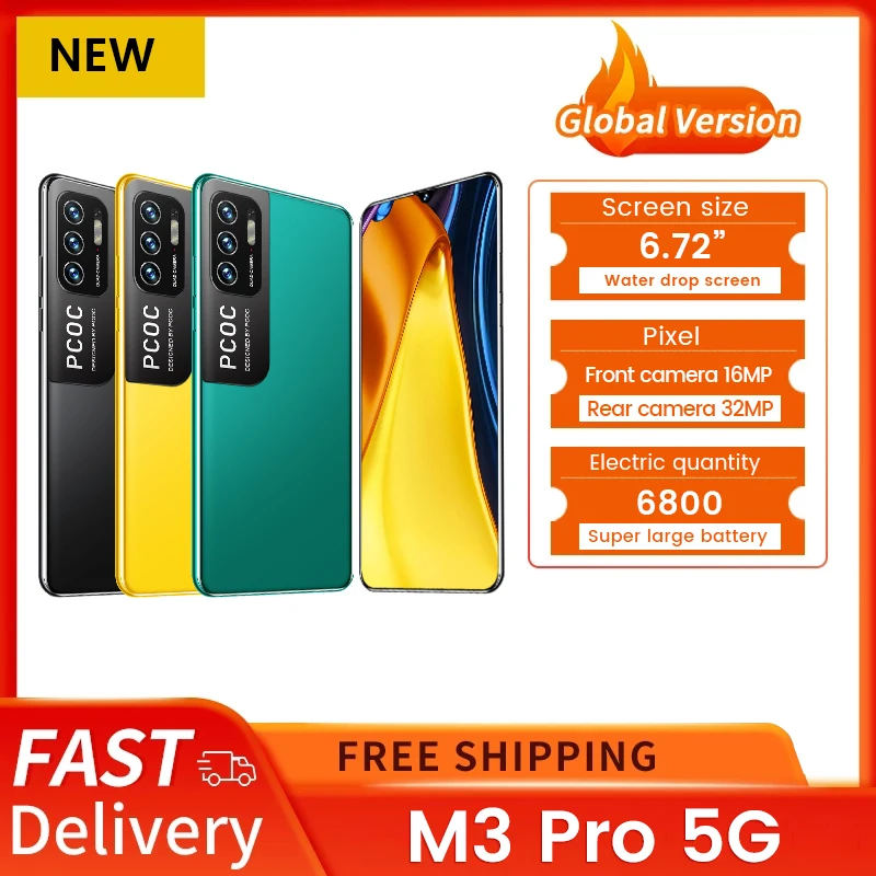 

Global Version Cellphone HUAWA M3Pro 16G+512G Android10 6.72Inch 32MP Deca Core 5G 6800mAh Face Id Smartphones