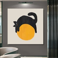 simple animal painting cat poster cartoon cute cat newspaper orange ball canvas painting printing waterproof mural home