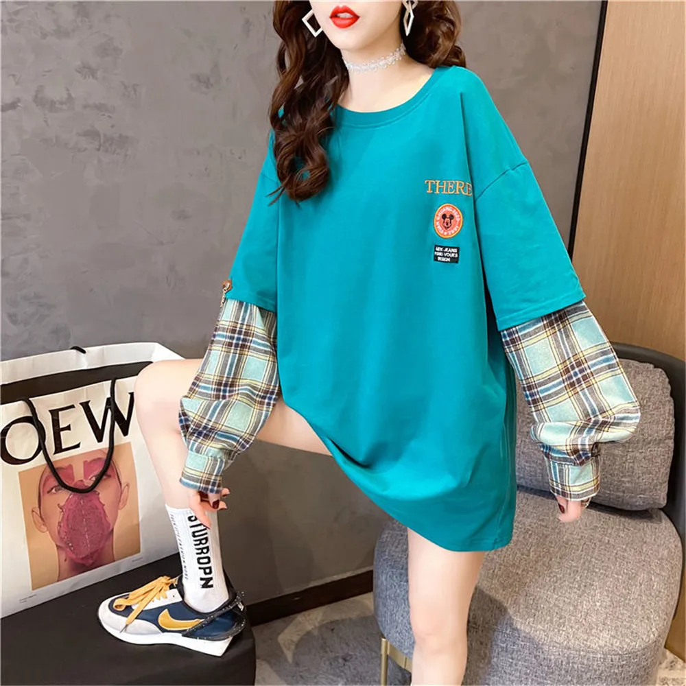 

Cute Plaid Hoodie Sweatshirt Autumn Women Loose Funny Patchwork Tops Hip Hop Pollover High Street Korean Style Hoodies Coats