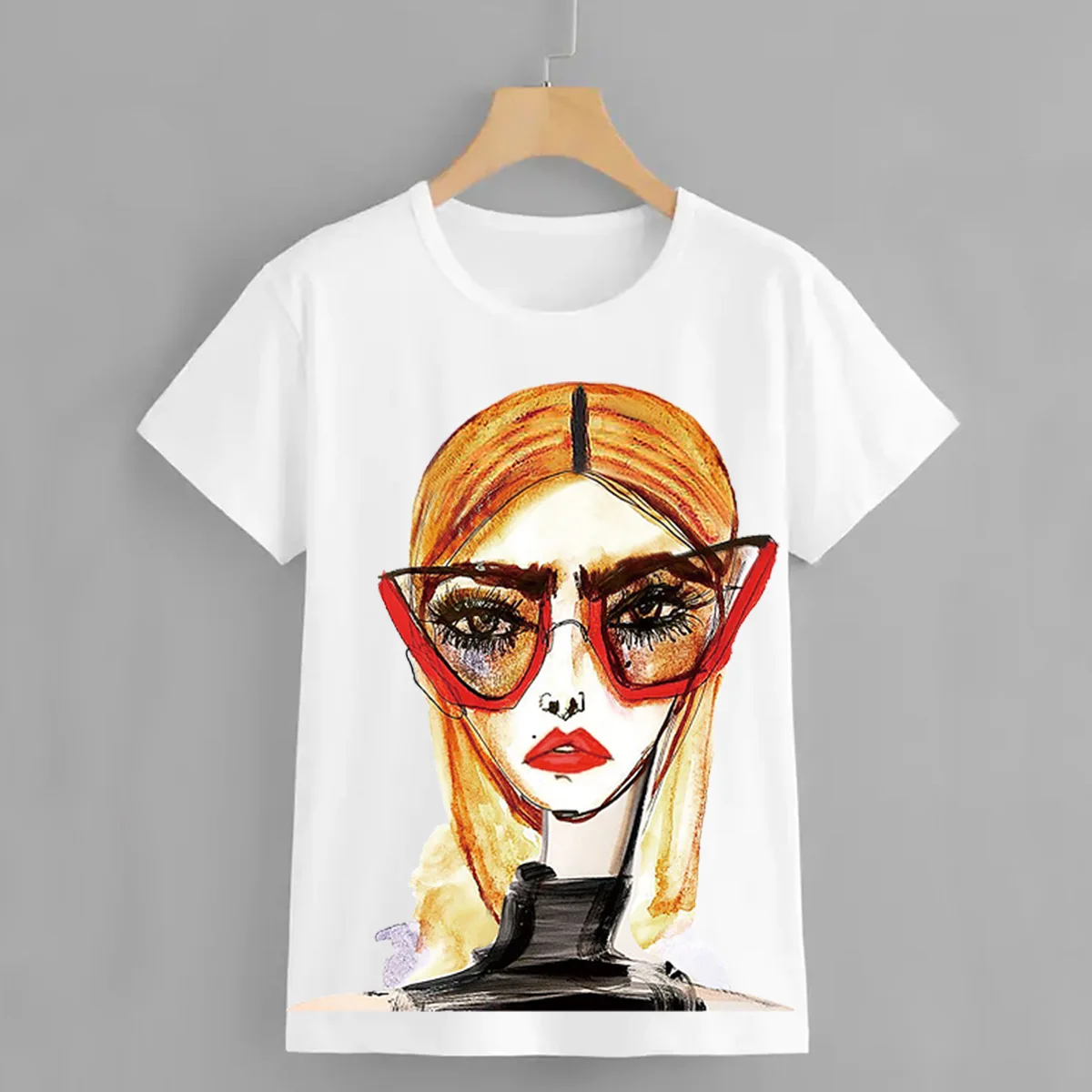 

Funny Portrait Print T-shirt 2020 Black Summer Oversize Cotton Tee Tops Harajuku White Shirt Women Plus Size Short Sleeve Tshirt