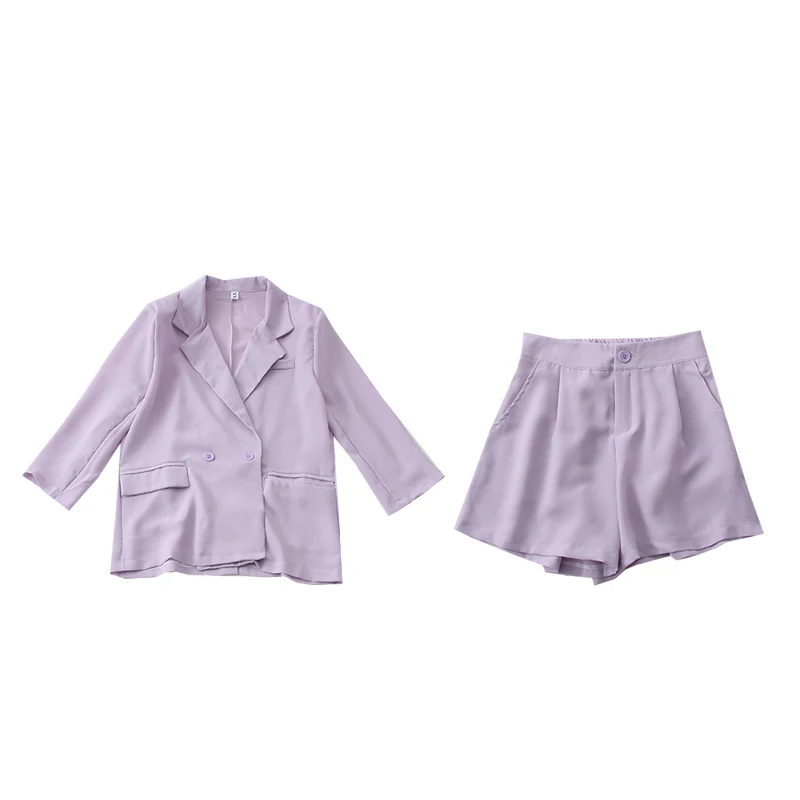 

Purple Suit Two-piece Female 2021 Summer New Small Suit Jacket High Waist Casual Shorts Wide Leg Pants