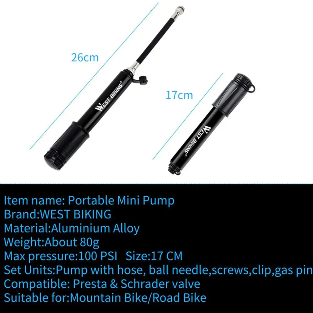 

Durable Bicycle Pump Classic Delicate Wear-resistant Mini Bicycle Pump 100PSI Portable MTB Tire Air Inflator with Hose
