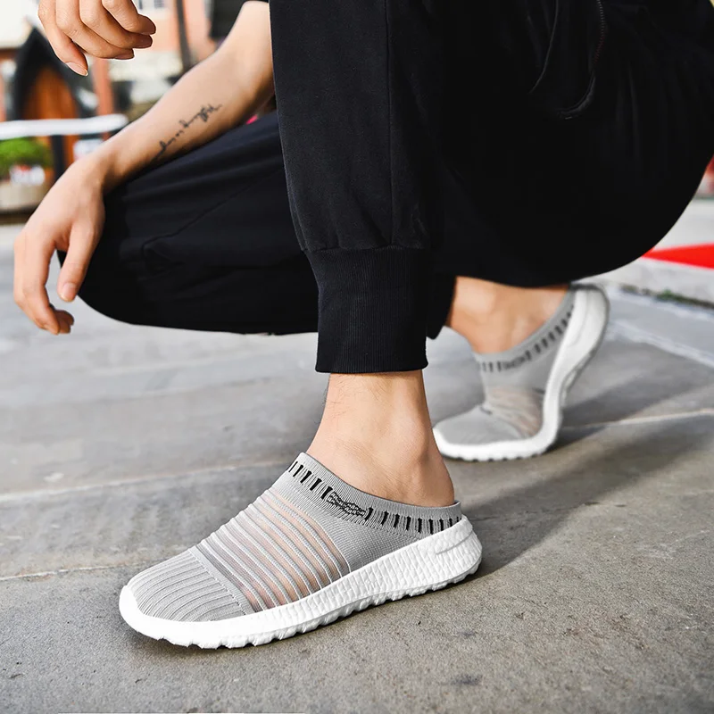 

Summer Men Half slippers Mesh Breathable Man Casual Sneakers Half Drag Flats Shoes Men Slip-on Walking Shoes Mens Size 38-45