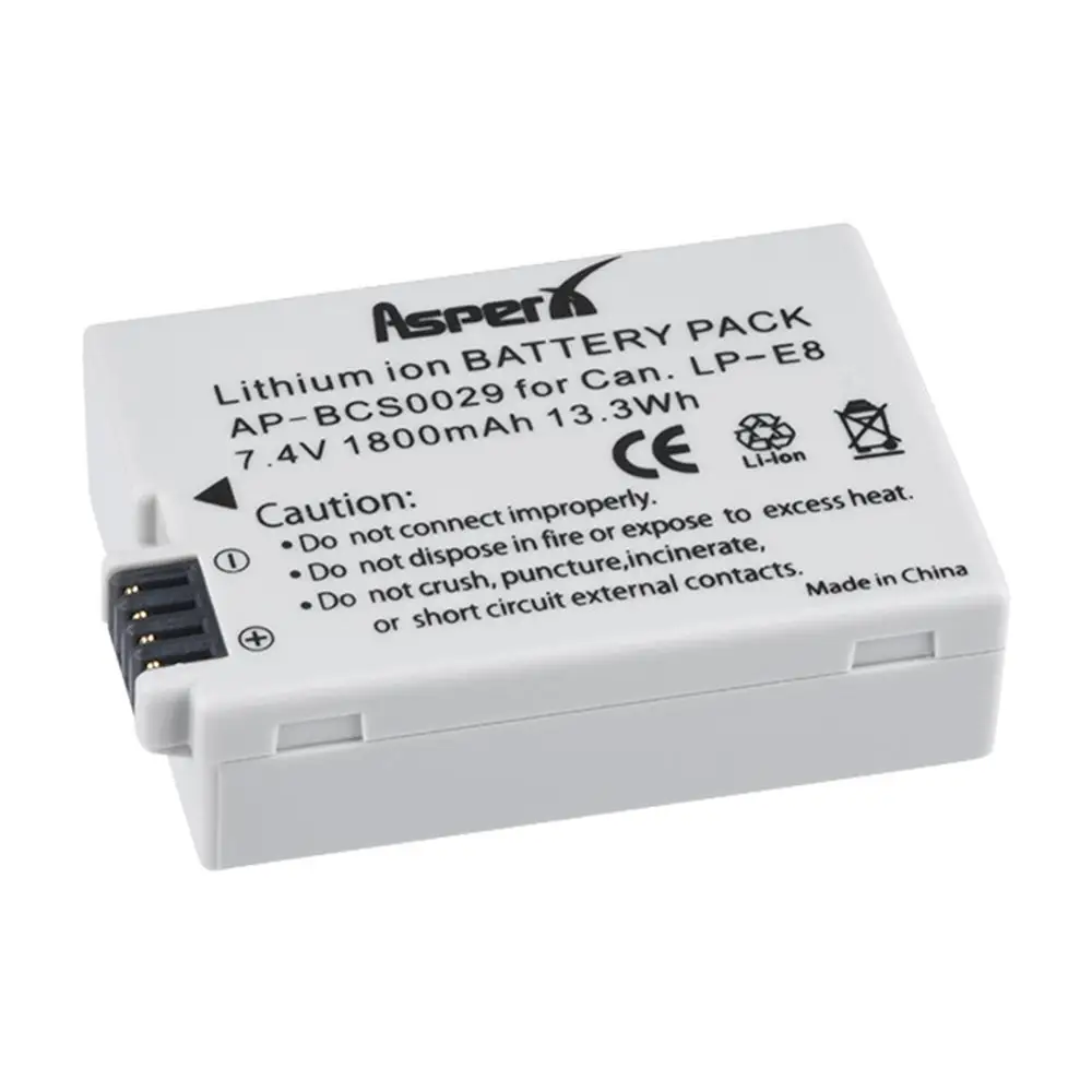 

AsperX 1Pc for Canon EOS 550D 600D 650D 700D kiss X4 X5 X6i X7i Rebel T2i T3i T4i T5i LP-E8 LPE8 LP E8 Camera Bateria Battery
