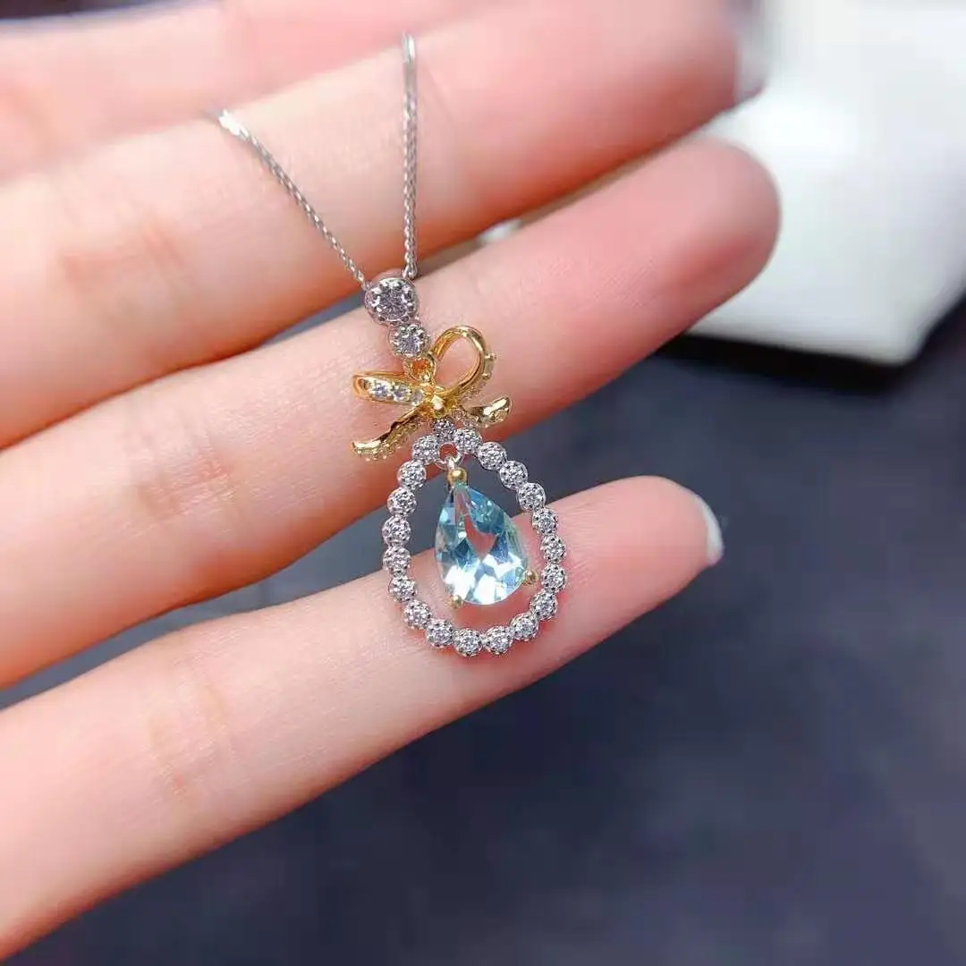 Высокое качество Lodon голубой топаз драгоценный камень модное ожерелье с кулоном