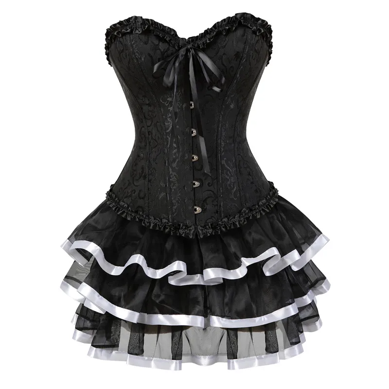 

Sapubonva sexy corsets for women plus size costume overbust burlesque corset and skirt set tutu corselet victorian fashion gowns