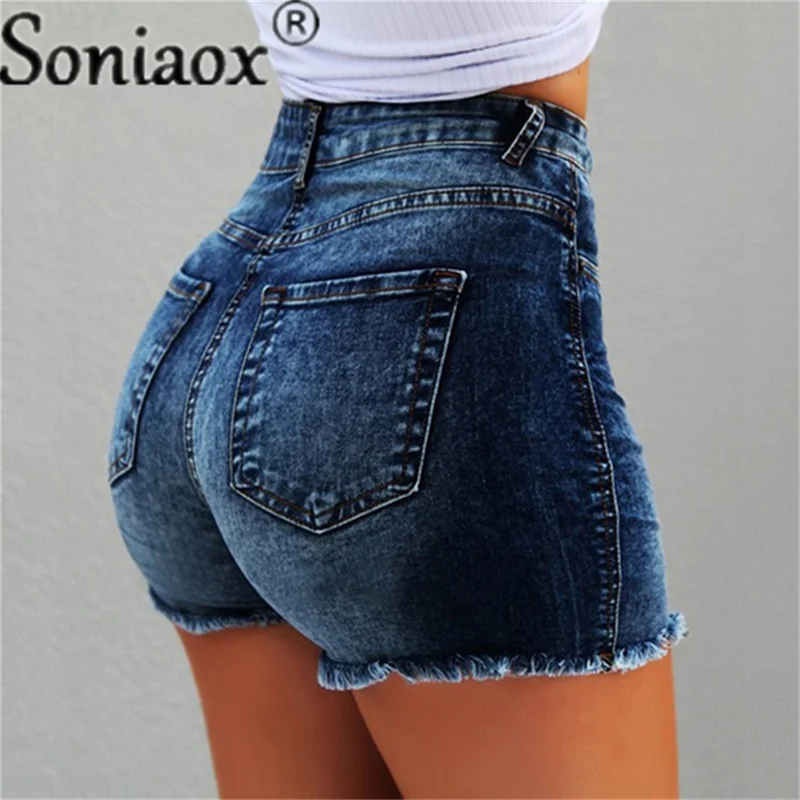 

Women High Waist Denim Shorts Ripped Hole Bodycon Short Feminino Summer Shorts Jeans With Tassel Plus Size Summer Streetwear