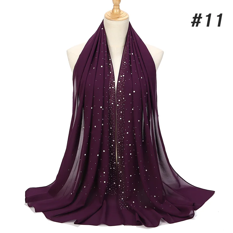 1 шт. Новый женский шифоновый шарф с бриллиантовыми шипами бисером простые