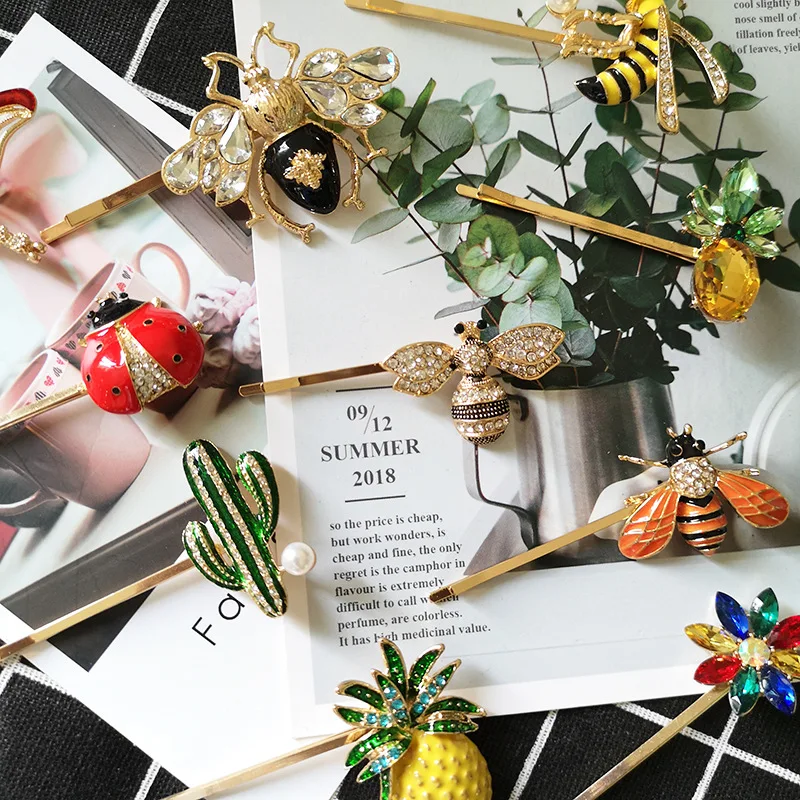 Красочные милые заколки для волос нежный Тукан пчела растения кактус прекрасные