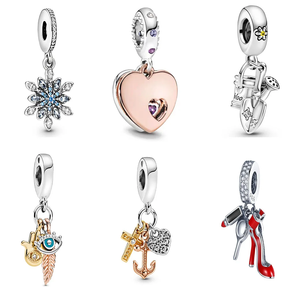 925 Sterling Silver All-seeing Eye Shimmering Snowflake Charm Beads Fit Original Pandora Bracelets Bangle Women DIY Fine Jewelry