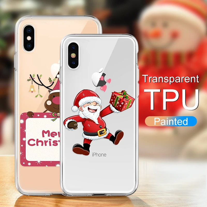 Чехол-накладка для iPhone XS Max XR с изображением Санта-Клауса лося рождественским