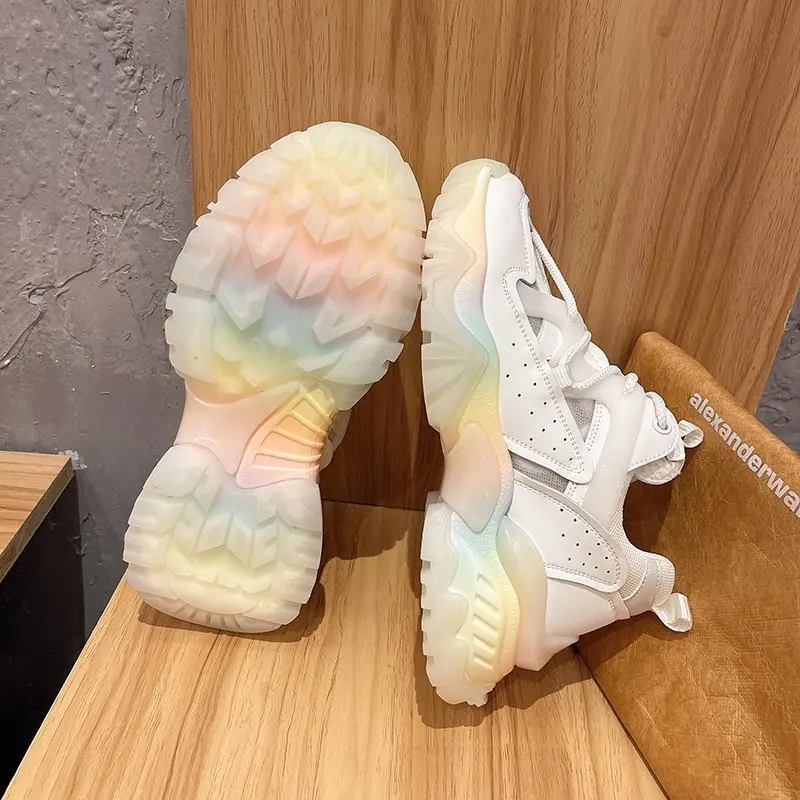 

Women's Chunky Sneakers Thick Bottom Platform Vulcanize Shoes Fashion Breathable Leisure Female White Sneakers 2021