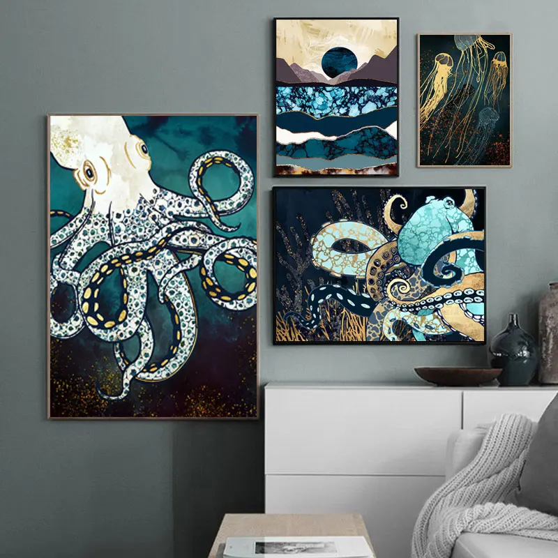 

Diamond Painting Kits Home Decor 5D With AB Drill Modern Abstract Jellyfish Landscape DIY Poured Glue Scalloped Edge Octopu Gift