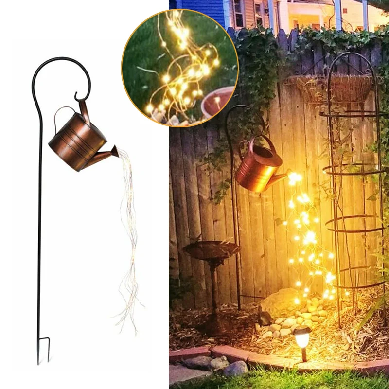 

Stars Shower Garden Art Watering Can with Lights Butterfly Ladybug Shape LED String Lights Outdoor Courtyard Lawn Fairy Lamp