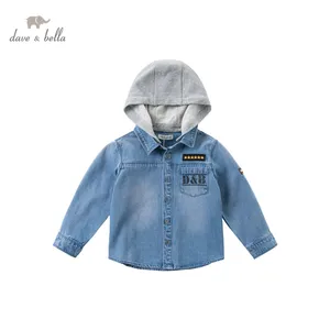 DKS15608 dave bella От 5 до 13 летосенние рубашки с длинными рукавами для маленьких мальчиков Детская рубашка с капюшоном и карманами с буквами эксклюзивная одежда для детей