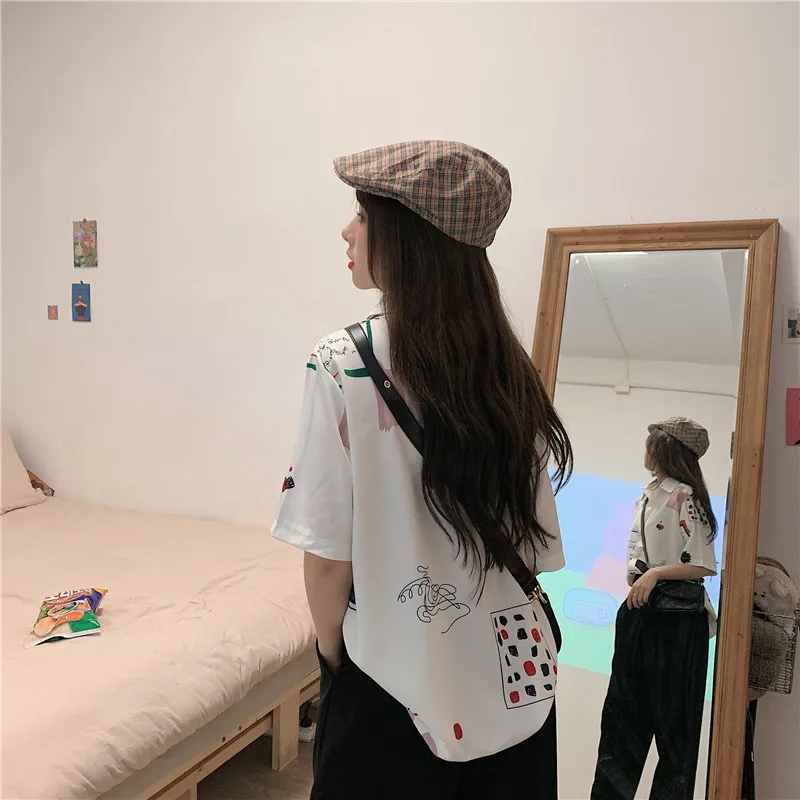 

Hong Kong Style Flower Shirt Women Short-sleeved Retro Summer Strange Taste Girly Shirt Niche Half-sleeved Printed Top