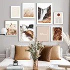 Осенняя Гора туман водопад трава линия настенная Картина на холсте скандинавские постеры и принты настенные картины для декора гостиной