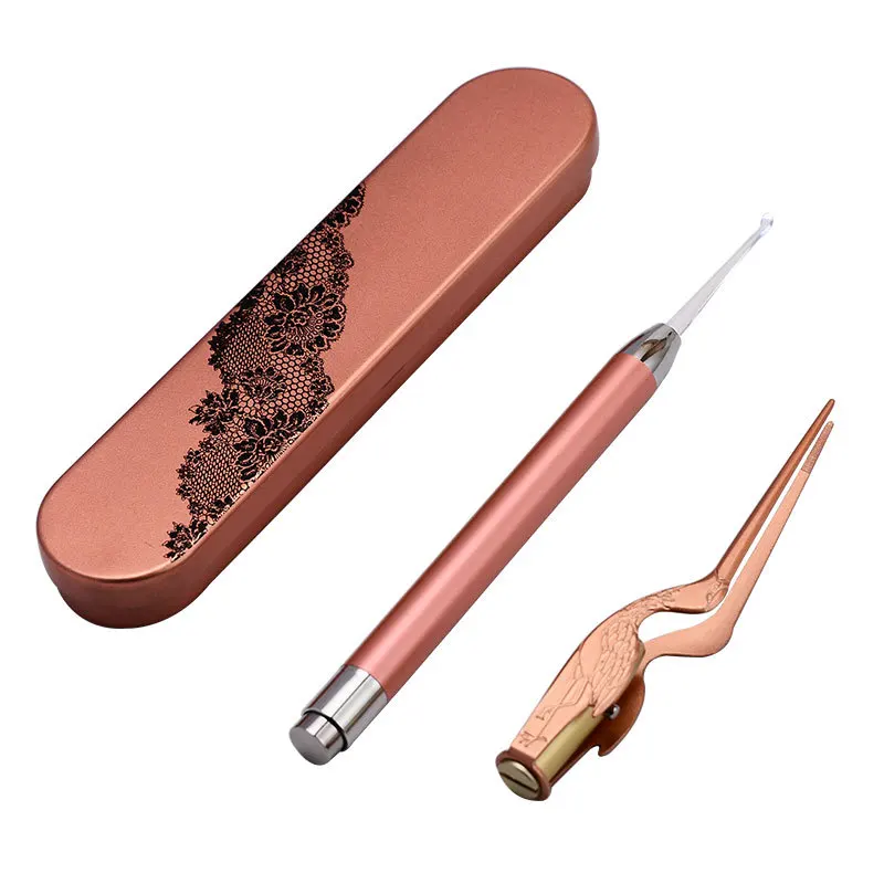 

Rose Gold Ear Cleaner Set Lighting Ear Wax Removal Tool Bird Shape Earwax Remover With Decorative Pattern Box