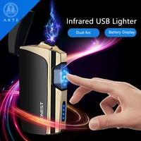 green laser touch double arc electronic usb plasma lighter lighter windproof rechargeable cigarette lighter gadgets