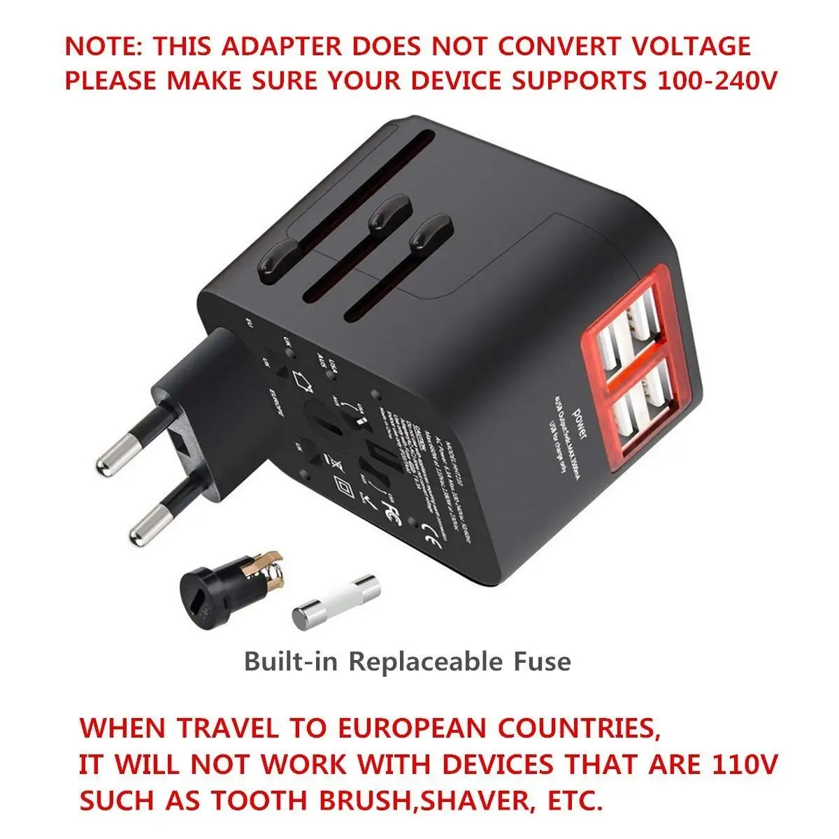 Дорожный адаптер с двойным USB зарядным устройством|Адаптеры для розеток| |