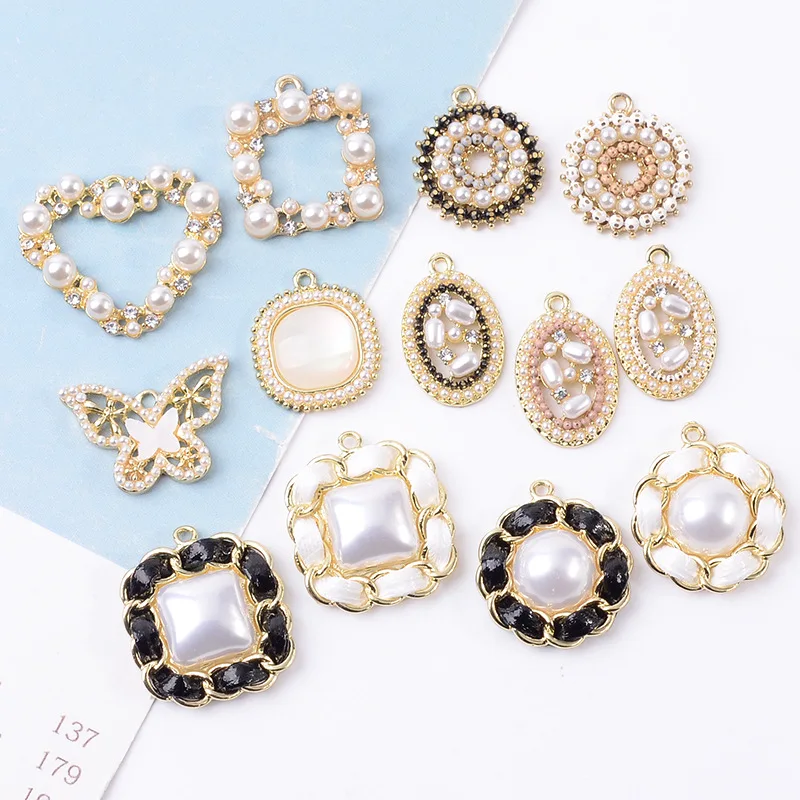 30pcs Alloy pearl oval geometric hollowed out pendant DIY hand Earrings Necklace accessories materials wholesale jewelry making