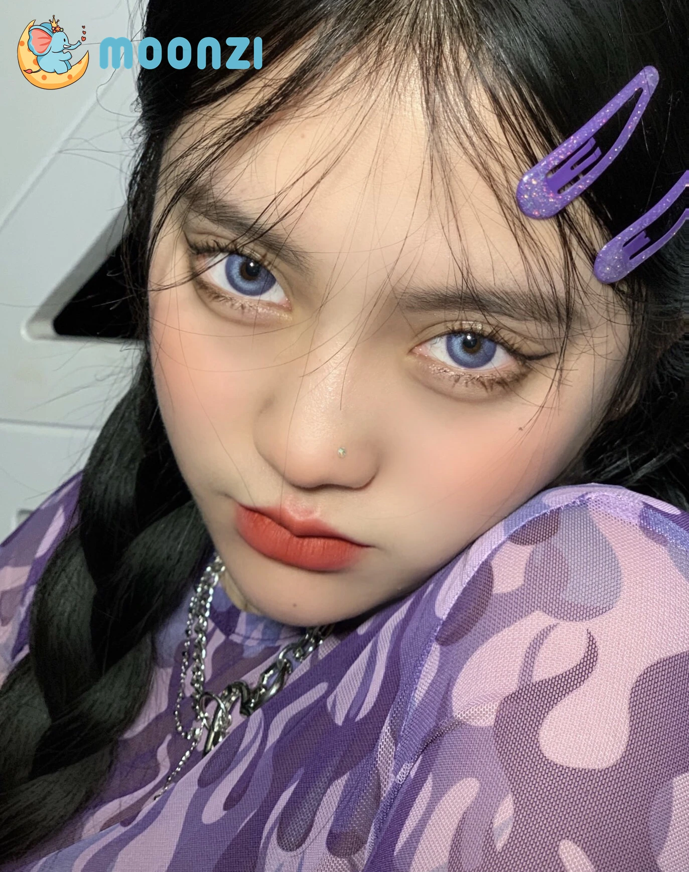 Контактные линзы MOONZI для крупных зрачков голубого и серого цвета цветные