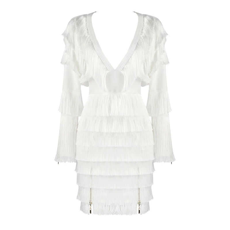 Женское платье с кисточками Белое Облегающее Платье из вискозы v образным