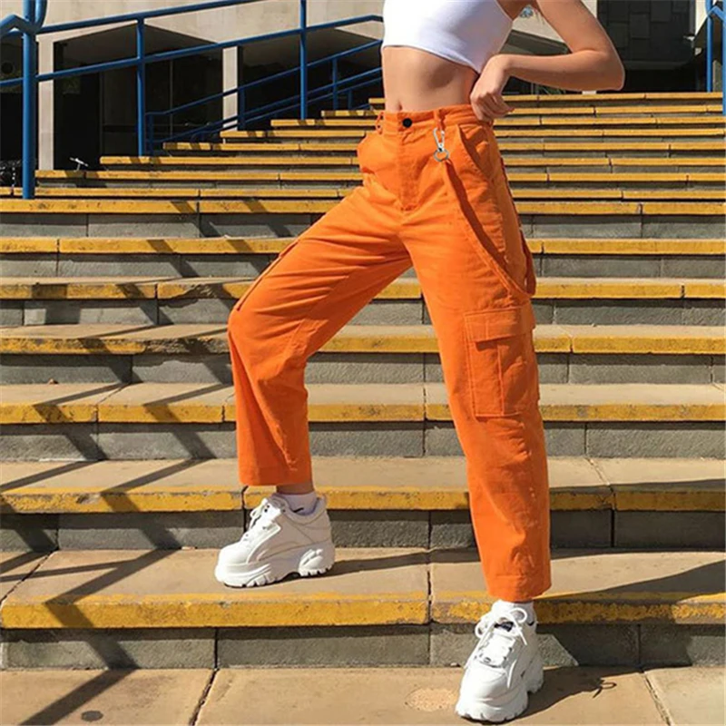 Брюки-карго женские с завышенной талией джоггеры модные прямые штаны в винтажном