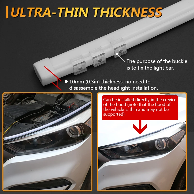 

2pcs 45/60cm DRL Flexible LED Tube Strip Style Daytime Running Lights Tear Strip Car Headlight Turn Signal Light Parking Lamps