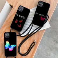 colorful butterflies phone case for iphone 7 8 11 12 x xs xr mini pro max plus strap cord chain lanyard soft