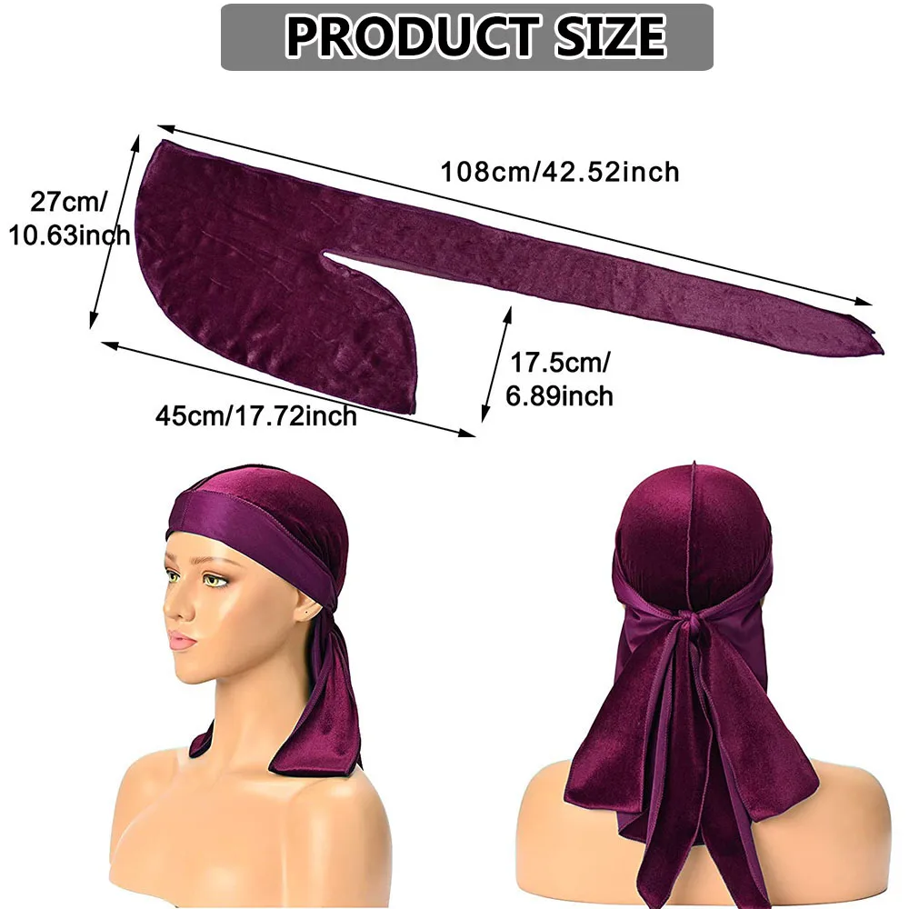 

Hot Sales Unisex Men Women Velvet Breathable Bandana Hat Turban Doo Durag Cap