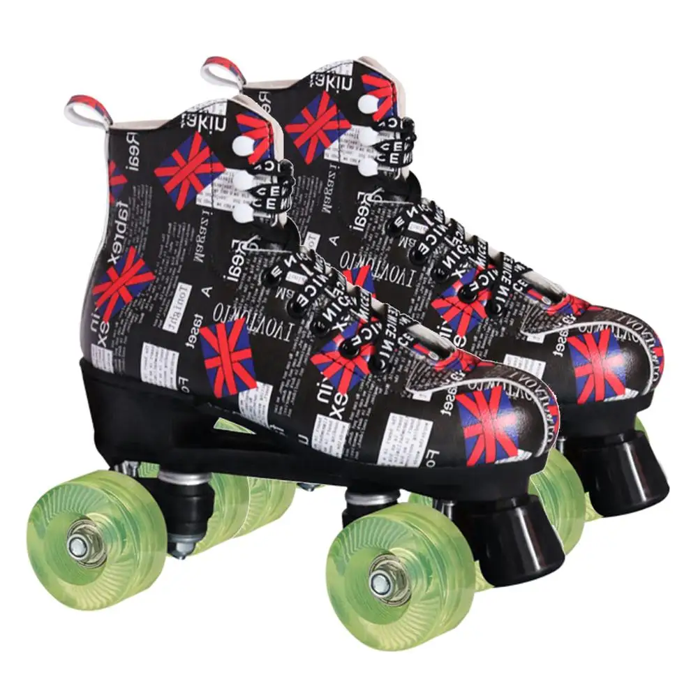 

Double Line Skates Women Men Adult Two Line Skate Shoes Artificial Leather Roller Skates Patines With Four colors PU 4 Wheels
