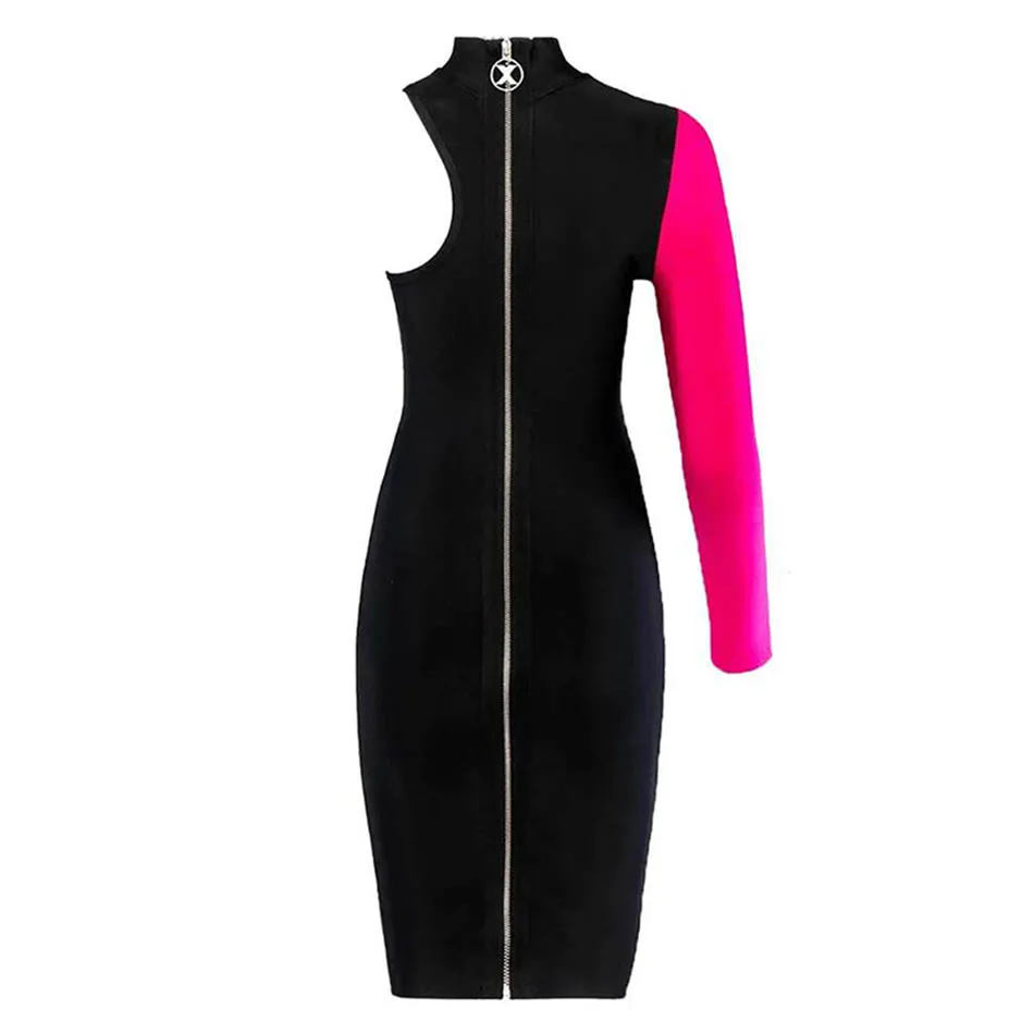 

High-Quality Winter New Female Long-Sleeved One-Word Shoulder Bandage Dress Sexy Beaded Split Bodysuit Club Party