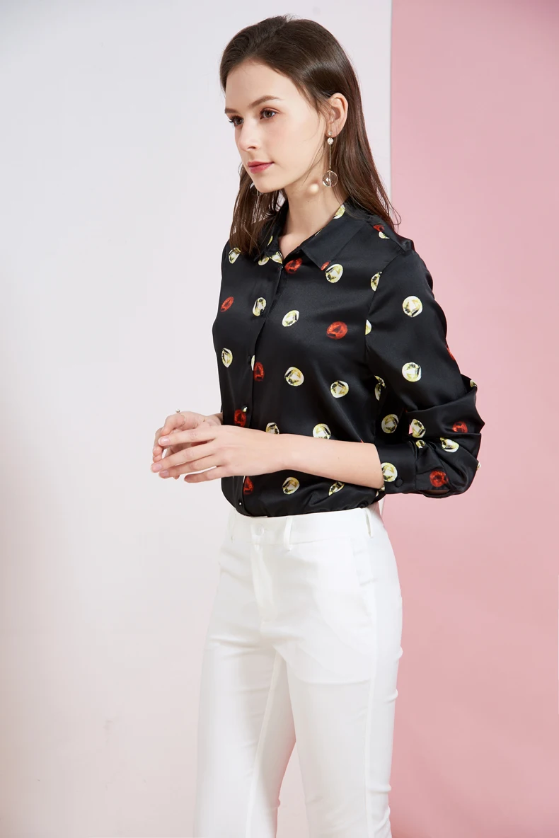 

Women's Heavy Silk Runway Shirt Turn Down Collar Long Sleeves Printed Fashion Blouse Shirt