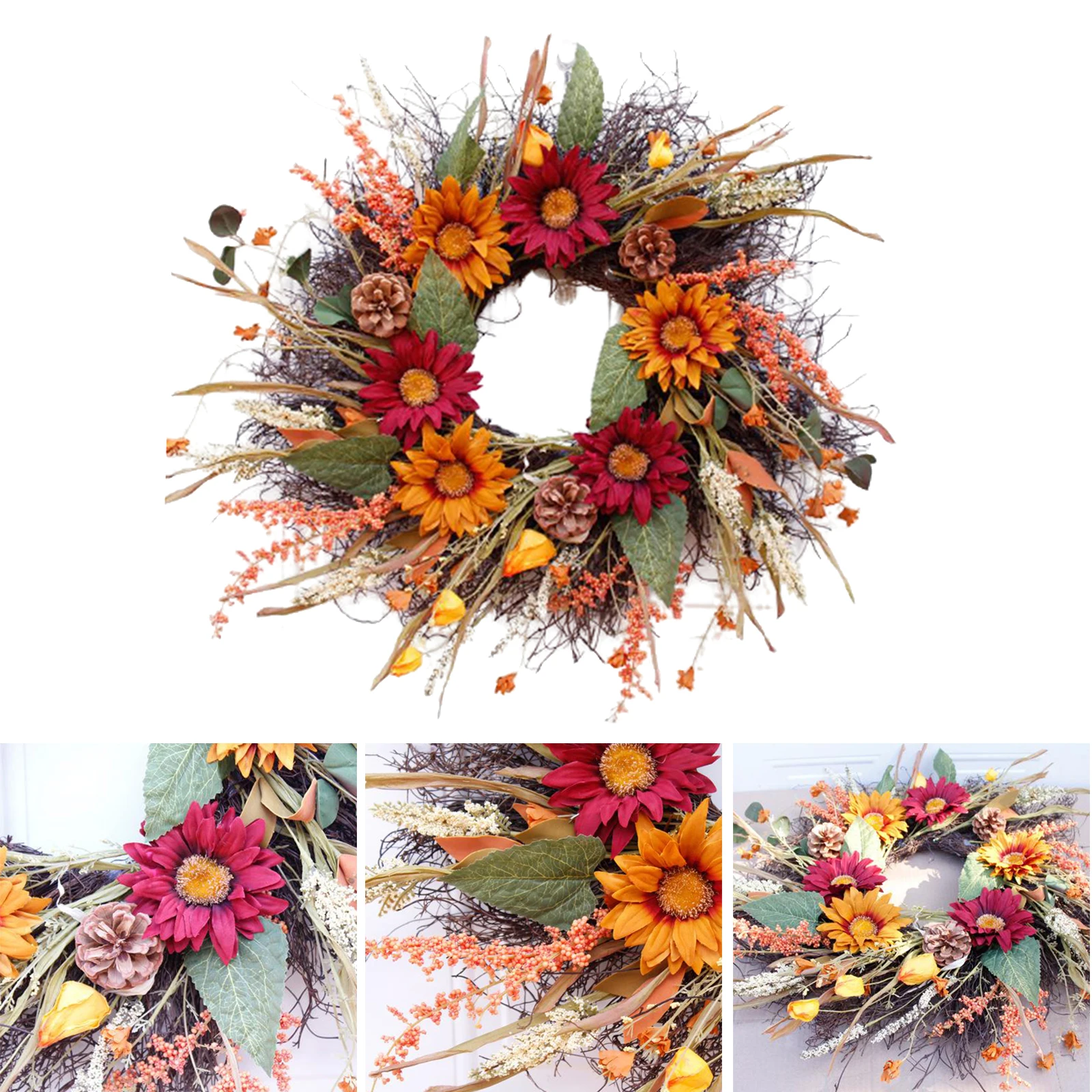 

2ft Winter Christmas Wreath Colorful Sunflower Flower for Front Door Floral Door Wreath for Wedding Window Wall Home Decor