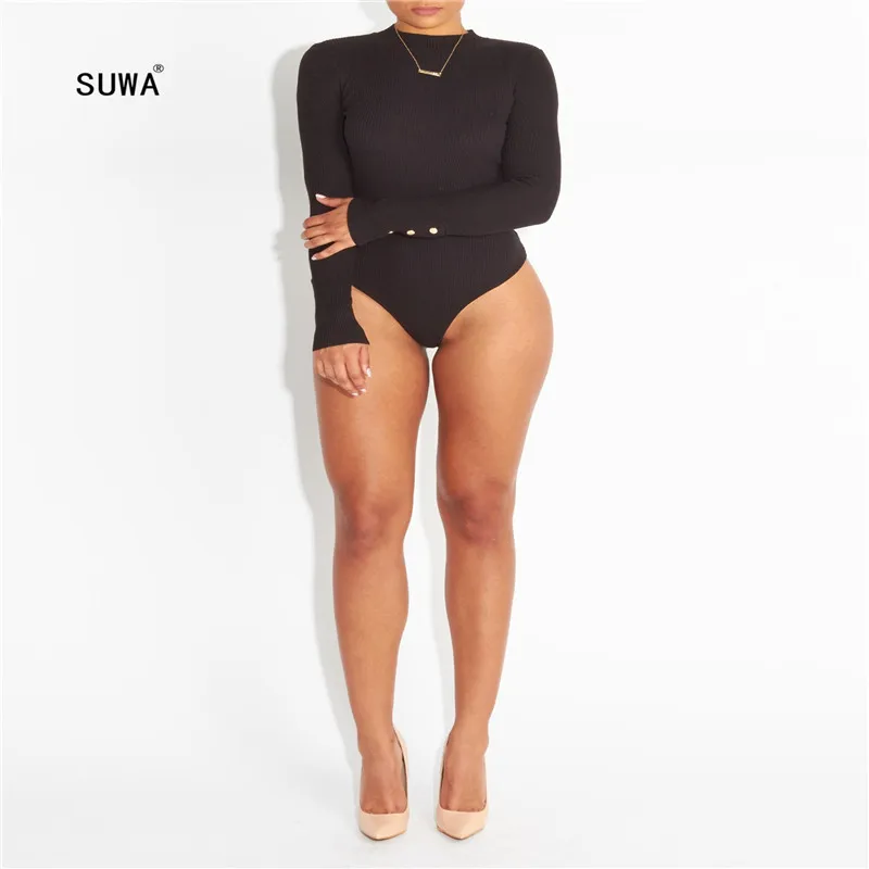 

Лидер продаж, простые Стиль Для женщин Однотонная одежда приталенный короткий комбинезон с длинными рукавами и круглым вырезом боди улична...