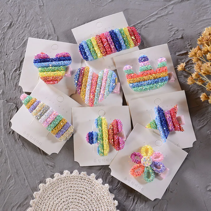 New Rainbow Sequin BB Clip Crown Flower Hairpins Children Girls Kids Hair Clips Pin Barrettes Accessories Ornament Hairclip |