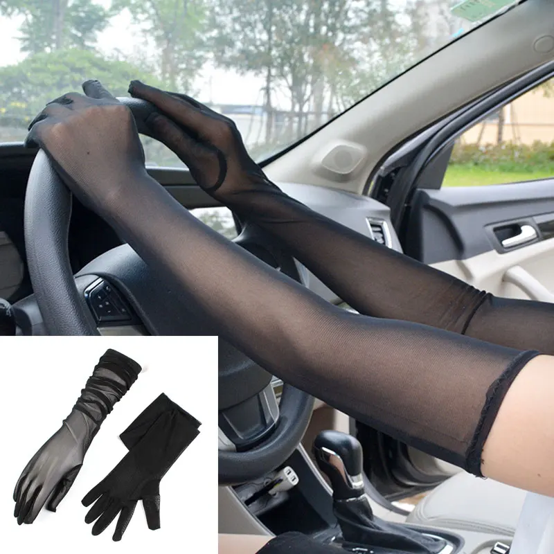 

Перчатки женские ультратонкие, длинные пикантные солнцезащитные перчатки для вождения и велоспорта, элегантные кружевные Сетчатые эласти...