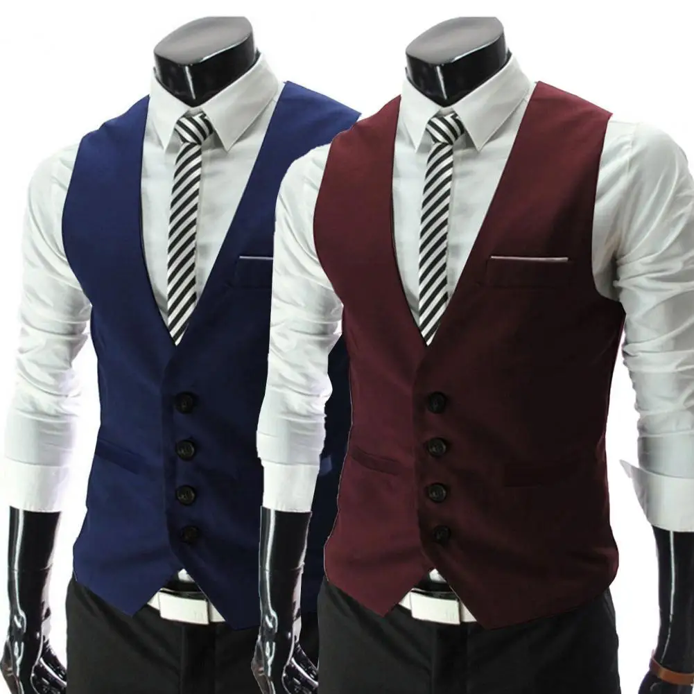 

Lightweight Popular Men Suit Business Vest Simple Casual Waistcoat V-Neck for Party